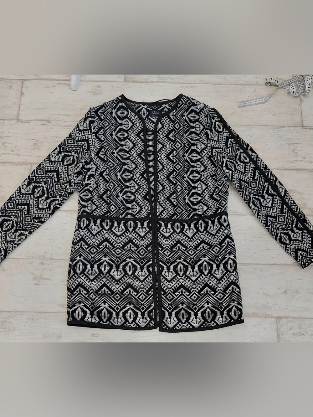Marks & Spencer Black and White Patterned Open-Front Coatigan